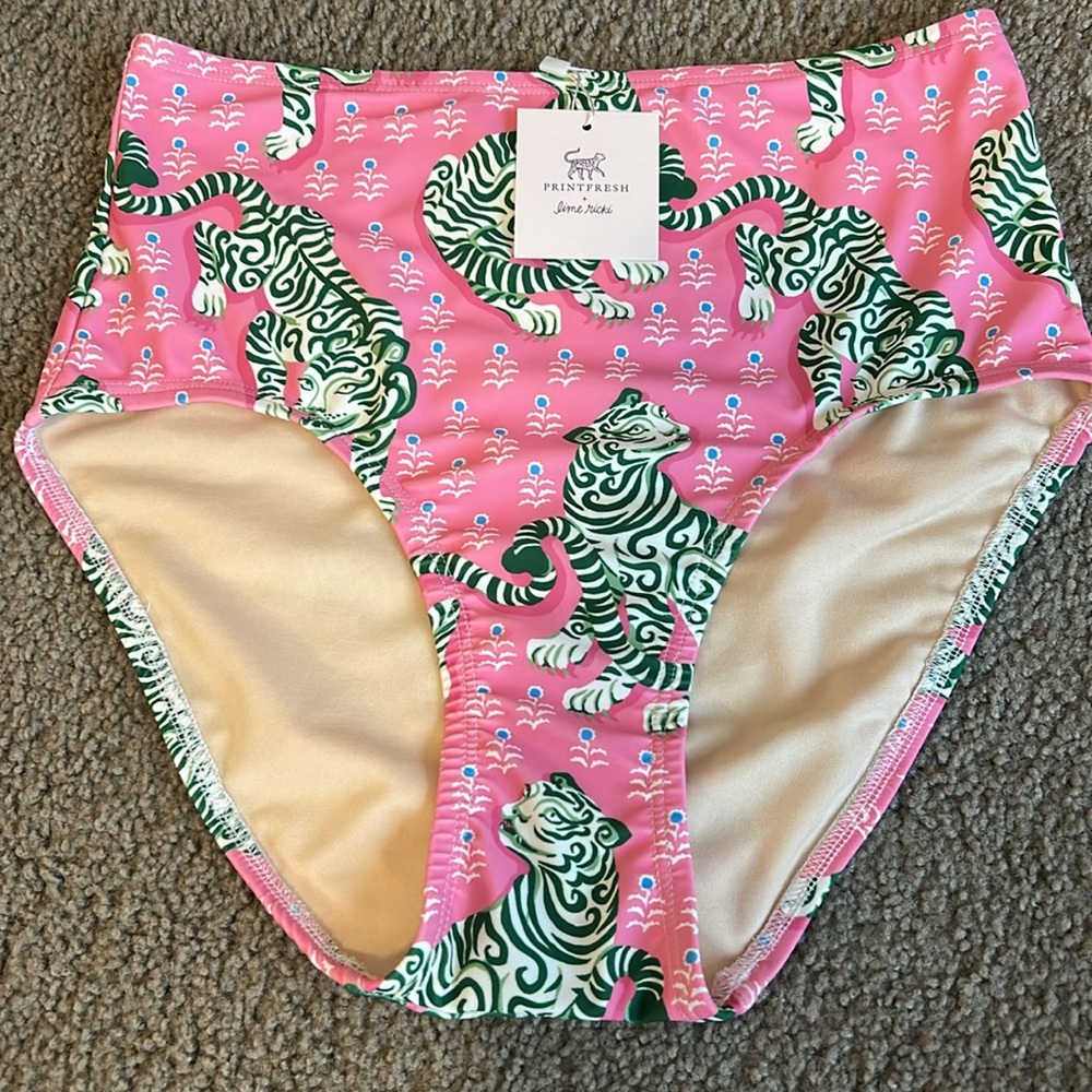 NWT Printfresh + Lime Ricki Pink Tiger Queen High-Waisted Swim Bottoms M